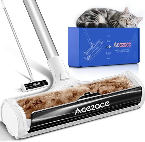 أسطوانة سجاد ACE2ACE A3 Pro لشعر الحيوانات الأليفة، أداة إزالة شعر الحيوانات الأليفة للسجاد، بكرات كبيرة للوبر قابلة لإعادة الاستخدام، مقبض طويل بطول 5 أقدام لا ينحني ولا يركع، مزيل شعر القطط والكلاب للسجاد والبسط والحصير، أسود in Kuwait