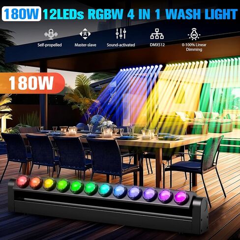 أضواء غسالة الجدار 180 وات، 4 في 1 RGBW LED Dj تتحرك برأس ضوء بار سوينغ دوت شعاع إضاءة المسرح تضيء الأحداث 7/11/55CH DMX أضواء ستروب تنشيط الصوت للحفلات والنوادي وحفلات الزفاف في الهواء الطلق في الأماكن المغلقة in Kuwait