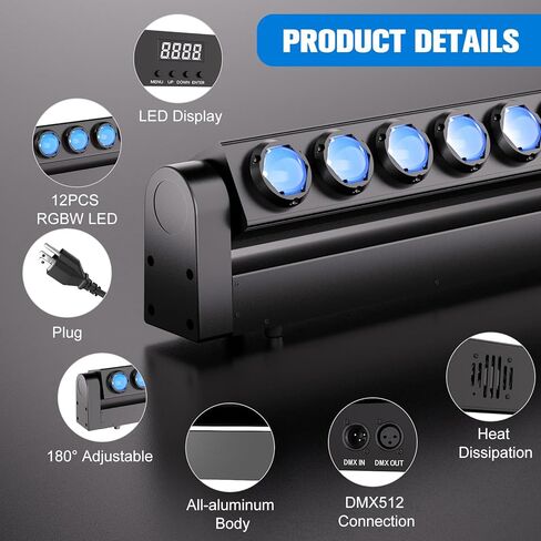 أضواء غسالة الجدار 180 وات، 4 في 1 RGBW LED Dj تتحرك برأس ضوء بار سوينغ دوت شعاع إضاءة المسرح تضيء الأحداث 7/11/55CH DMX أضواء ستروب تنشيط الصوت للحفلات والنوادي وحفلات الزفاف في الهواء الطلق في الأماكن المغلقة in Kuwait