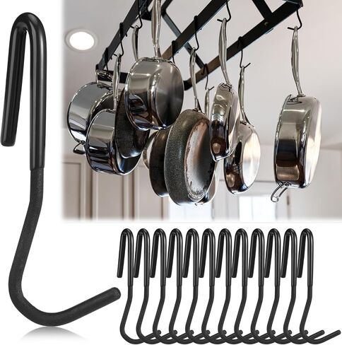 MorningRo 12 Pcs Pot Rack Hooks 5 Inch Black Metal S Hooks for Pots and Pans 90 Degree Twist Angled Hangers for Hanging Kitchen Utensils Towels, Plants in Saudi Arabia
