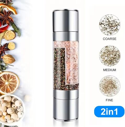 Salt and Pepper Grinder Set Combo - Pepper Shakers Mill Refillable Manual - Stainless Steel Lid - Adjustable Coarseness - Fits in Home,Kitchen,Barbecue in Saudi Arabia