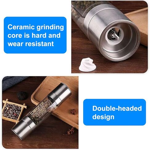 Salt and Pepper Grinder Set Combo - Pepper Shakers Mill Refillable Manual - Stainless Steel Lid - Adjustable Coarseness - Fits in Home,Kitchen,Barbecue in Saudi Arabia