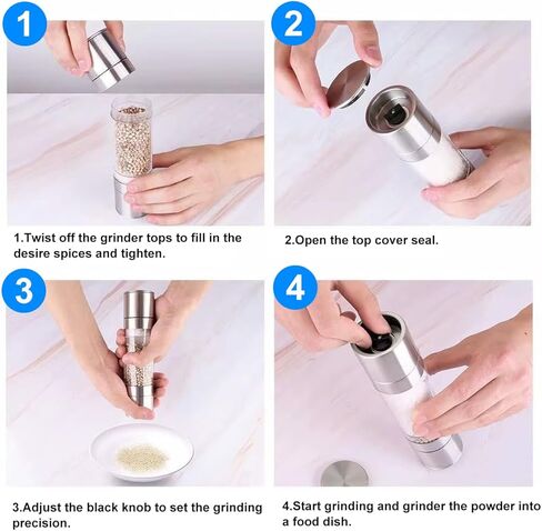 Salt and Pepper Grinder Set Combo - Pepper Shakers Mill Refillable Manual - Stainless Steel Lid - Adjustable Coarseness - Fits in Home,Kitchen,Barbecue in Saudi Arabia