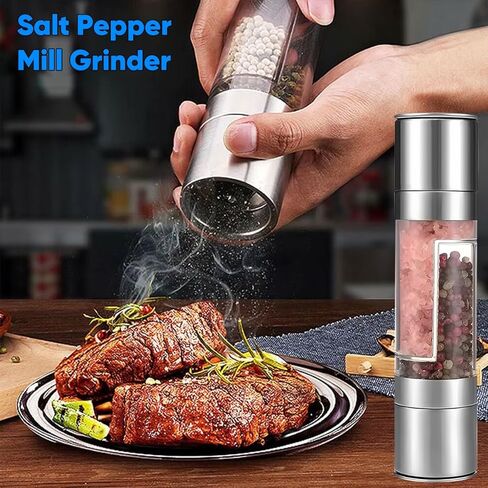 Salt and Pepper Grinder Set Combo - Pepper Shakers Mill Refillable Manual - Stainless Steel Lid - Adjustable Coarseness - Fits in Home,Kitchen,Barbecue in Saudi Arabia