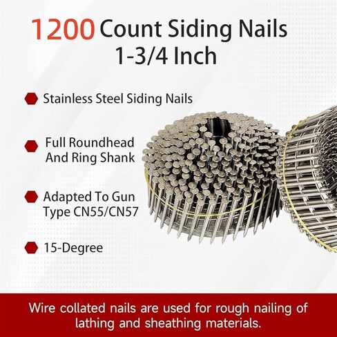 مسامير جانبية 15 درجة 1-3/4 بوصة × 0.082 بوصة | 304 عرقوب حلقة من الفولاذ المقاوم للصدأ | مقاومة للتآكل لمشاريع انحياز | عدد 1200، متكيف مع نوع البندقية CN55/CN57 in Kuwait