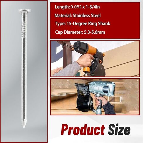 مسامير جانبية 15 درجة 1-3/4 بوصة × 0.082 بوصة | 304 عرقوب حلقة من الفولاذ المقاوم للصدأ | مقاومة للتآكل لمشاريع انحياز | عدد 1200، متكيف مع نوع البندقية CN55/CN57 in Kuwait