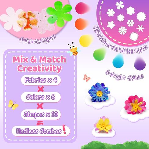 مجموعة ألعاب باقات الزهور القماشية من كيدتوس، ألعاب يدوية للأطفال - لعبة صانع الزهور، قم ببناء باقة الزهور الخاصة بك، الفنون والحرف اليدوية هدية عيد الميلاد 2025 للفتيات الصغيرات بعمر 3 سنوات فما فوق، نشاط تعليمي in Kuwait