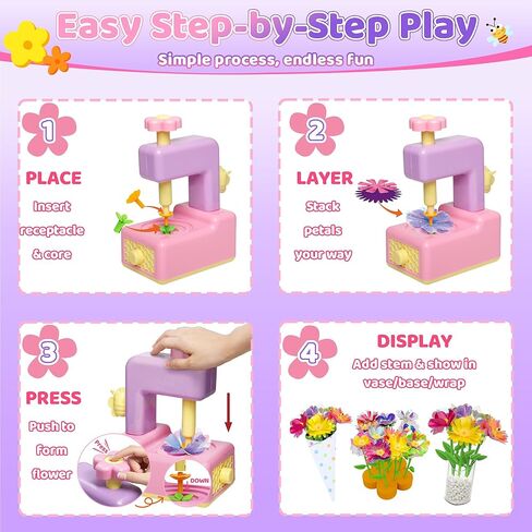 مجموعة ألعاب باقات الزهور القماشية من كيدتوس، ألعاب يدوية للأطفال - لعبة صانع الزهور، قم ببناء باقة الزهور الخاصة بك، الفنون والحرف اليدوية هدية عيد الميلاد 2025 للفتيات الصغيرات بعمر 3 سنوات فما فوق، نشاط تعليمي in Kuwait