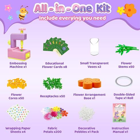 مجموعة ألعاب باقات الزهور القماشية من كيدتوس، ألعاب يدوية للأطفال - لعبة صانع الزهور، قم ببناء باقة الزهور الخاصة بك، الفنون والحرف اليدوية هدية عيد الميلاد 2025 للفتيات الصغيرات بعمر 3 سنوات فما فوق، نشاط تعليمي in Kuwait