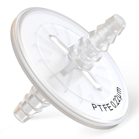 قرص مرشح تنفيس الهواء معقم PTFE مسعور 50 مم 0.22 ميكرومتر مع خرطوم متدرج 7 مم - 13 مم وأنثى لور بارب لترشيح الهواء، معبأة بشكل فردي (1) in Kuwait