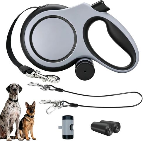 26ft Retractable Dog Leash for Large Dogs with Poop Bag Holder,Heavy Duty Retractable Dog Leash with Chew Proof Extender,One-Hand Lock System,Impact-Resistant,Up to 110 lbs (Khaki) in Saudi Arabia