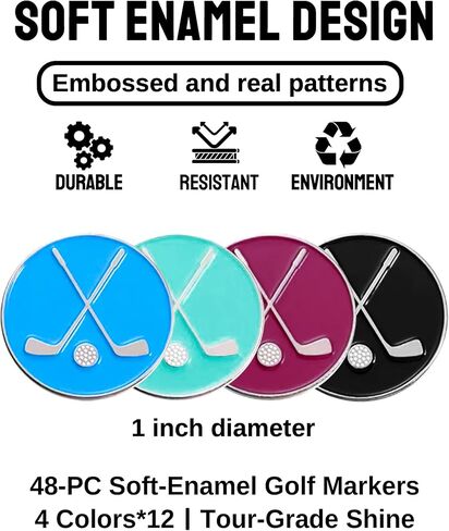 48 PCS Golf Ball Markers, Assorted Patterns – Golf Accessories for Hat Clips & Divot Tools | Gift & Partner Accessories Set for Men, Women, Golfer in Kuwait