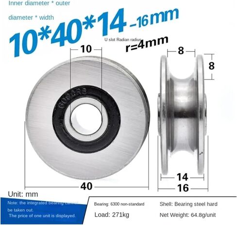 2 Pieces Metal Pulley Roller Bearing Pulley Mechanical Guide Wheel Sliding Track Roller Pulley 10x40x14mm(U8x40x12 R 5) in Saudi Arabia