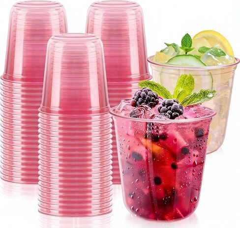 GGOLDMER 50 PCS Pink Plastic Cups - 12oz Disposable Stemless Wine Glasses, Clear Pink Cocktail Party Cups for Valentine's Day, Baby Shower, Wedding, Birthday Party in Kuwait