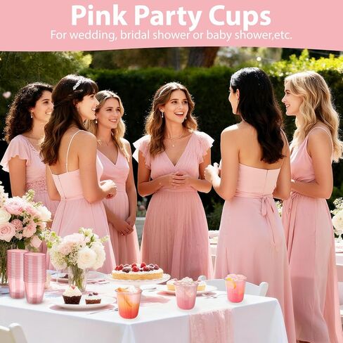 GGOLDMER 50 PCS Pink Plastic Cups - 12oz Disposable Stemless Wine Glasses, Clear Pink Cocktail Party Cups for Valentine's Day, Baby Shower, Wedding, Birthday Party in Kuwait
