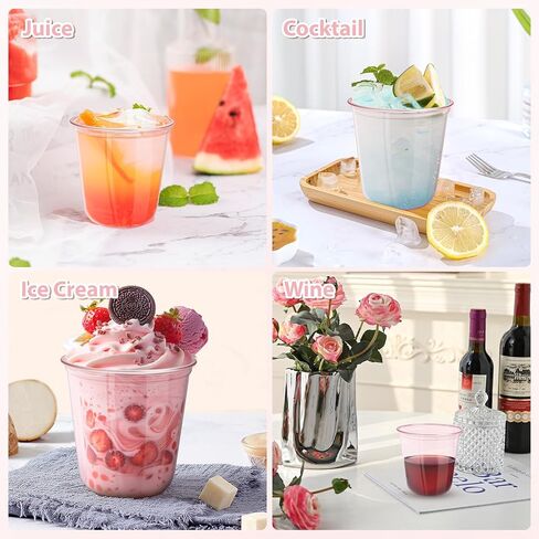 GGOLDMER 50 PCS Pink Plastic Cups - 12oz Disposable Stemless Wine Glasses, Clear Pink Cocktail Party Cups for Valentine's Day, Baby Shower, Wedding, Birthday Party in Kuwait