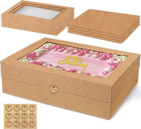 MUMULULU 4 PCS 19x14x4 بوصة صناديق الكيك مع لوحة كعكة صناديق أبيض مستطيلة الخبز مع نافذة لكعف الكعك كب كيك المعجنات فطيرة التغليف in Kuwait