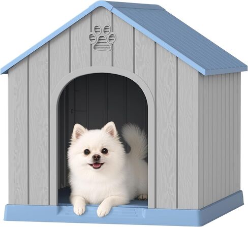 Fancyango Dog House Outdoor Indoor, Weatherproof Dog House with Elevated Floor and Air Vents for Small to Medium Dogs,Easy Clean and Assemble (Grey, 26.18''L × 24.02''W × 25.98''H) in Kuwait