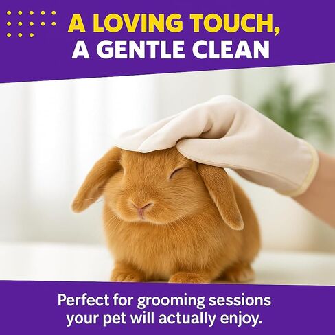 Rabbit Bath Wipes - Disposable Glove Design, Waterless No-Blow Clean, for Bunny Paws, Fur, Bottoms & Sensitive Areas, 6-Count (Pet Gloves Wipes 3 Packs (18 Pieces)) in Saudi Arabia
