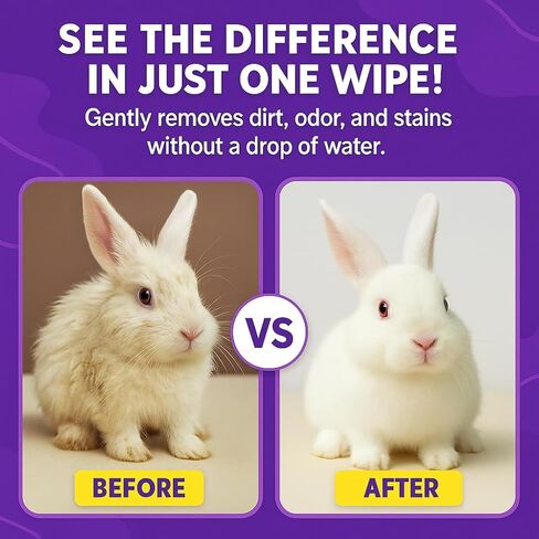 Rabbit Bath Wipes - Disposable Glove Design, Waterless No-Blow Clean, for Bunny Paws, Fur, Bottoms & Sensitive Areas, 6-Count (Pet Gloves Wipes 3 Packs (18 Pieces)) in Saudi Arabia
