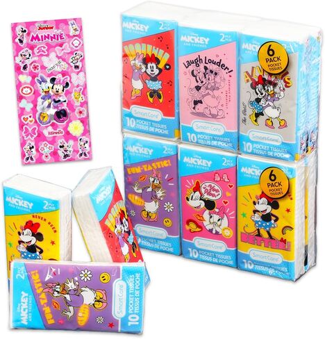 Minnie Mouse Pocket Size Facial Tissue Set - 12 Packs of 10 Sheets (120 Tissues) & Stickers | Disney Disposal for Travel, School, Classroom in Saudi Arabia