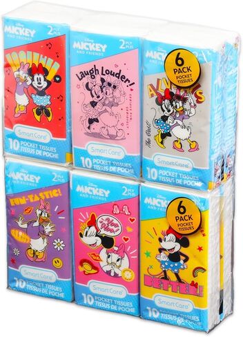 Minnie Mouse Pocket Size Facial Tissue Set - 12 Packs of 10 Sheets (120 Tissues) & Stickers | Disney Disposal for Travel, School, Classroom in Saudi Arabia