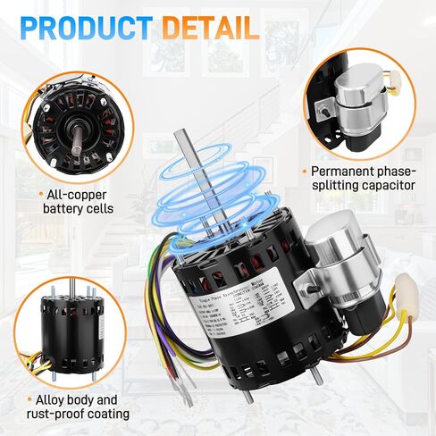 محرك مروحة التبريد متوافق مع Fasco D1127 9721، HeatCraft5008S 5008T، Bohn25309101، Century 9650 AO Smith 965، محرك HVAC، 1/12HP 1550RPM 115/230V، 60 هرتز 1.1/0.6 أمبير in Kuwait