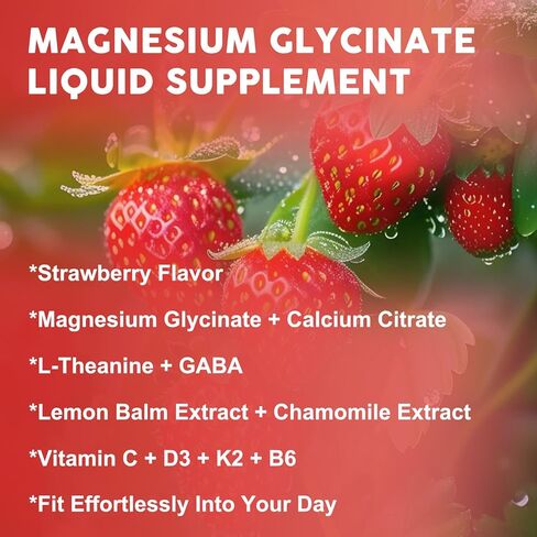 Magnesium Glycinate Drops for Kids - Relaxation & Cognition Support - 200mg Liquid Magnesium Glycinate Supplement with L-Theanine, GABA, B6, D3, K2 - Sugar Free, Strawberry Flavor - 1 Fl Oz (2 Pack) in Kuwait