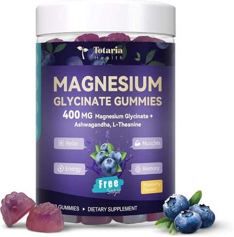 Magnesium Glycinate Gummies 400mg - Magnesium Complex Gummy with Malate, Taurate & Citrate - Supports Sleep, Relaxation, Brain & Muscle - 60 Count Blueberry Flavor (Sugar Free & Vegan) in Kuwait