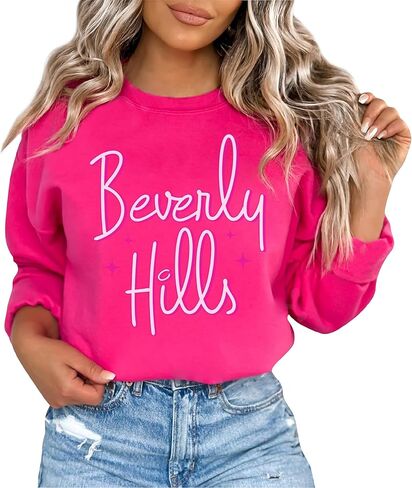 TEEAMORE Beverly Hills Sweatshirt & Hoodie Pink Print Sweatshirt & Hoodie #0644 in Saudi Arabia
