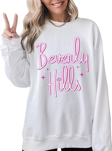 TEEAMORE Beverly Hills Sweatshirt & Hoodie Pink Print Sweatshirt & Hoodie #0644 in Saudi Arabia