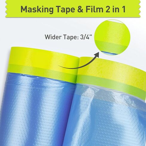 Tangibay Pre-Taped Masking Film for Painting - 22" x 66' Painters Plastic Sheeting with Automotive Paint Tape and Drape for Covering Cars, Walls, Windows and Furniture Protection (12 Rolls) in Saudi Arabia