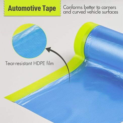 Tangibay Pre-Taped Masking Film for Painting - 22" x 66' Painters Plastic Sheeting with Automotive Paint Tape and Drape for Covering Cars, Walls, Windows and Furniture Protection (12 Rolls) in Saudi Arabia