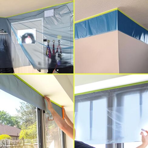 Tangibay Pre-Taped Masking Film for Painting - 22" x 66' Painters Plastic Sheeting with Automotive Paint Tape and Drape for Covering Cars, Walls, Windows and Furniture Protection (12 Rolls) in Saudi Arabia