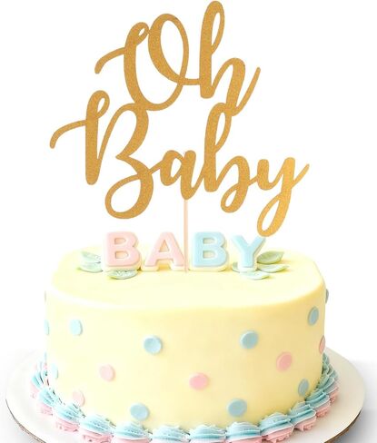 قطعة علوية للكيك من Gold Baby is Brewing - طبقة علوية لامعة لكعكة استحمام الطفل، تكشف عن الجنس، زينة كعكة حفل إعلان وصول الطفل in Saudi Arabia