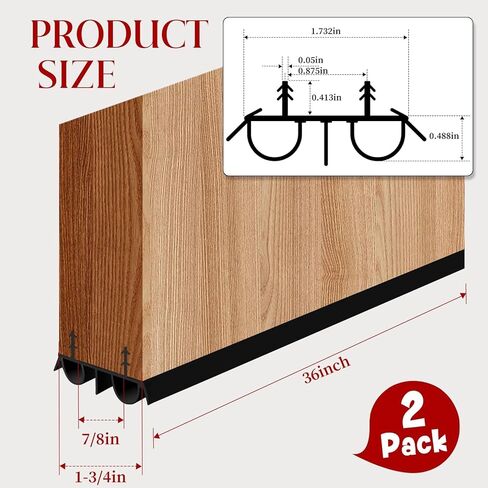 2 Pcs 36" Double Bubble Kerf Door Sweep 1-3/4" Wide Weatherstrip Seal for Exterior Doors,Draft Stopper for Energy Efficiency & Draft Protection,Blocks Dust (Black) in Saudi Arabia