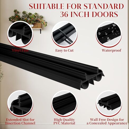 2 Pcs 36" Double Bubble Kerf Door Sweep 1-3/4" Wide Weatherstrip Seal for Exterior Doors,Draft Stopper for Energy Efficiency & Draft Protection,Blocks Dust (Black) in Saudi Arabia