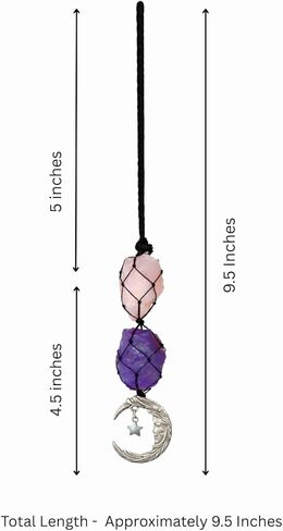 Moon Crystal Car Hanging Ornament with Amethyst & Rose Quartz – Purple Rearview Mirror Charm, Boho Witchy Car Decor for Women, Spiritual Hanging Accessory for Vehicle Interior in Saudi Arabia
