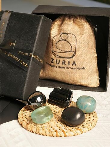 Zuria House Protection Crystals Set, 5 EMF Protection Crystals Stones - Black Tourmaline Fluorite Hematite Crystal Shungite Amazonite, EMF Protection Rocks for Travel Office Spiritual New Home Gift in Saudi Arabia
