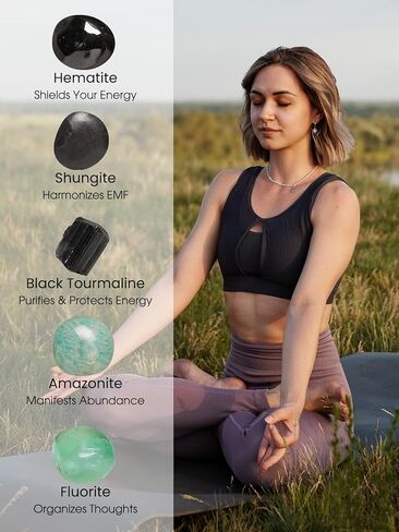 Zuria House Protection Crystals Set, 5 EMF Protection Crystals Stones - Black Tourmaline Fluorite Hematite Crystal Shungite Amazonite, EMF Protection Rocks for Travel Office Spiritual New Home Gift in Saudi Arabia