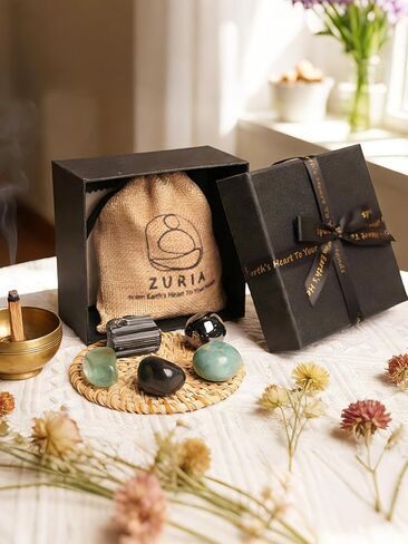Zuria House Protection Crystals Set, 5 EMF Protection Crystals Stones - Black Tourmaline Fluorite Hematite Crystal Shungite Amazonite, EMF Protection Rocks for Travel Office Spiritual New Home Gift in Saudi Arabia