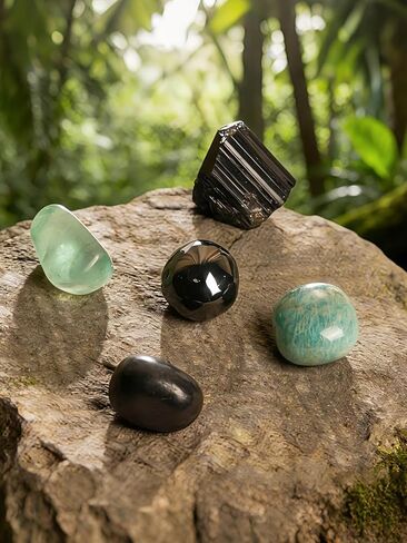 Zuria House Protection Crystals Set, 5 EMF Protection Crystals Stones - Black Tourmaline Fluorite Hematite Crystal Shungite Amazonite, EMF Protection Rocks for Travel Office Spiritual New Home Gift in Saudi Arabia