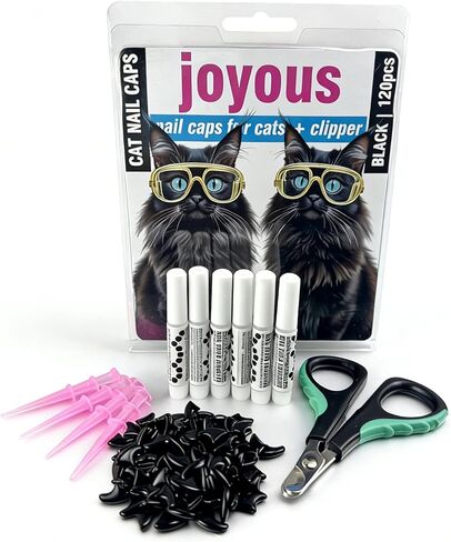 joyous 120pcs Black Cat Nail Caps with Nail Clipper Set, Cat Claw Caps with Nail Clipper Set, Pet Nail Clipper Covers for Cats with Adhesive and Applicators (M) in Saudi Arabia