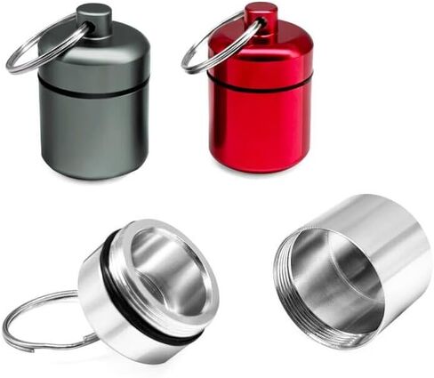 3 عبوات حامل سدادات أذن للموسيقيين من أقراص الجلوكوز، حاوية زجاجات حبوب الدواء المعدنية المقاومة للماء من EFFIET وأنابيب تخزين الكبسولات (فضي غير لامع وأحمر) in Kuwait