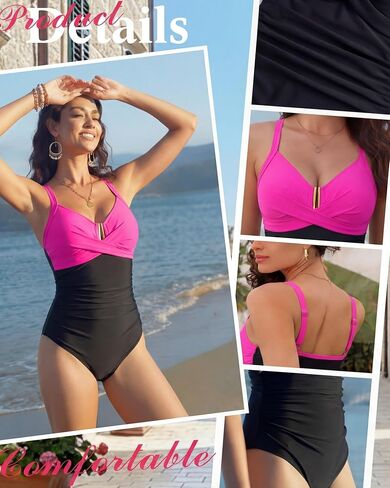 Women One Piece Swimsuit Tummy Control Ruched Bathing Suit U Wire Front Cross V Neck Swimwear Push Up Slimming Suit in Saudi Arabia