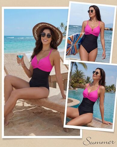 Women One Piece Swimsuit Tummy Control Ruched Bathing Suit U Wire Front Cross V Neck Swimwear Push Up Slimming Suit in Saudi Arabia