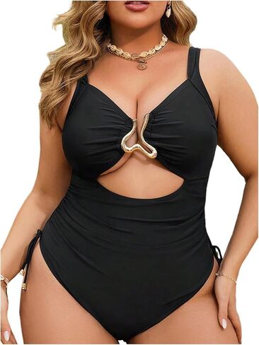 Floerns Women's Plus Size One Piece Swimsuit Cut Out High Waisted Drawstring Monokini Bathing Suit in Saudi Arabia