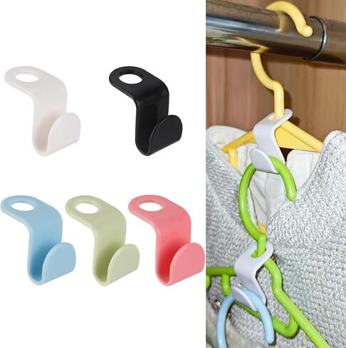 50-Pack Clothes Hanger Connector Hooks - Space-Saving Closet Set, 5-Color with Storage Box & Strong Adhesive Pads, Fits Thin-Neck Hangers (<0.35in) - Ideal for Small Closets, Dorms, Apartments in Saudi Arabia