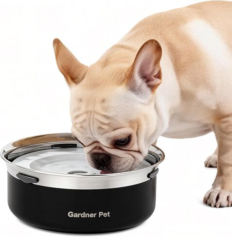 Gardner Pet Dog Bowls 1 Gallon (3.85L) Stainless Steel No Spill Dog Water Bowl, Slow Water Feeder Metal Bowls, Spill Proof Water Dispenser for Large Dogs, Promotes Healthy Hydration(Black) in Saudi Arabia
