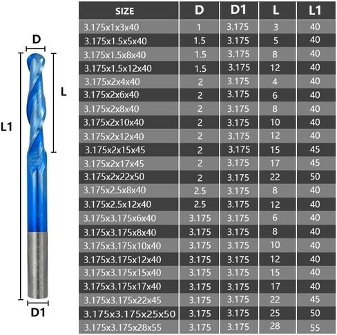 1 قطعة اثنين من المزامير الصلبة كربيد الكرة الأنف نهاية المطاحن CNC بت 3.175 مللي متر عرقوب دوامة الكرة الأنف كربيد نهاية مطحنة لمعدن الألومنيوم in Kuwait